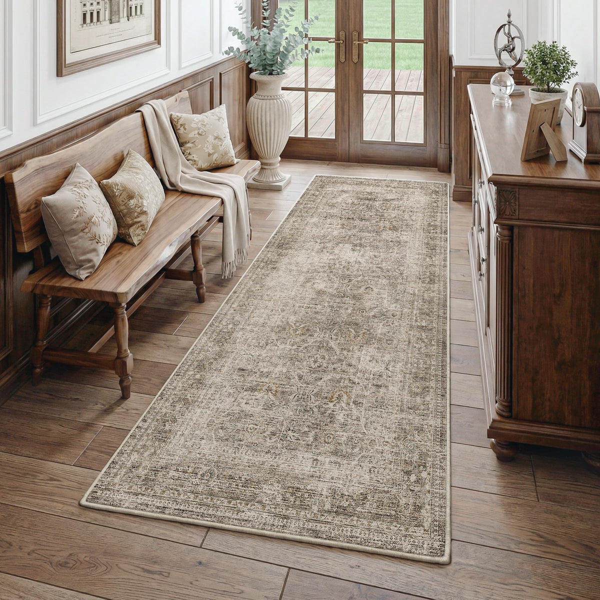 FMFUNCTEX 5x7 Washable Beige Neutral Vintage Retro Area Rug for Living Room