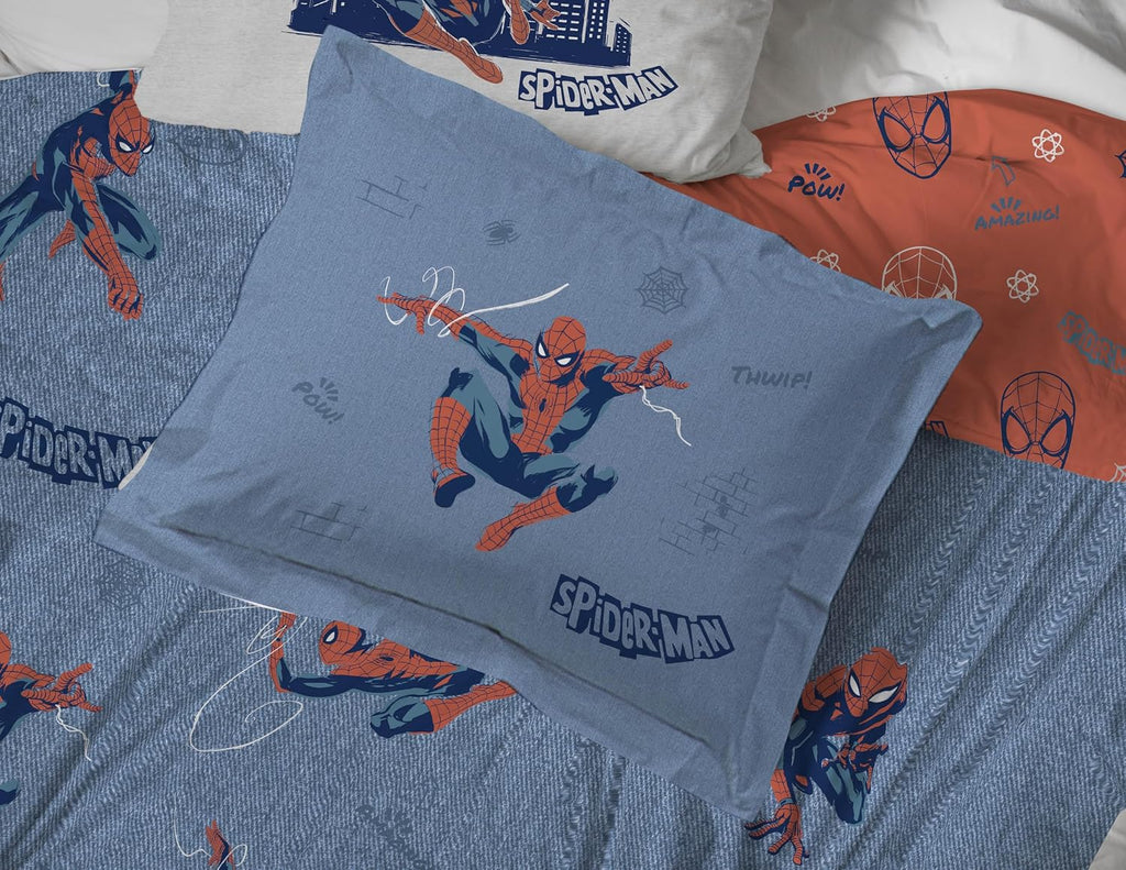 Marvel Spiderman Full Comforter Set 7 Piece Bedding for Boys, Blue