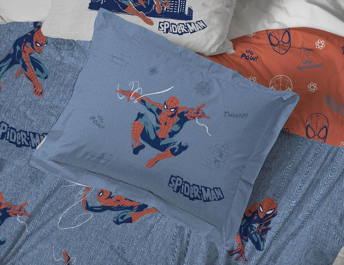 Marvel Spiderman Full Comforter Set 7 Piece Bedding for Boys, Blue
