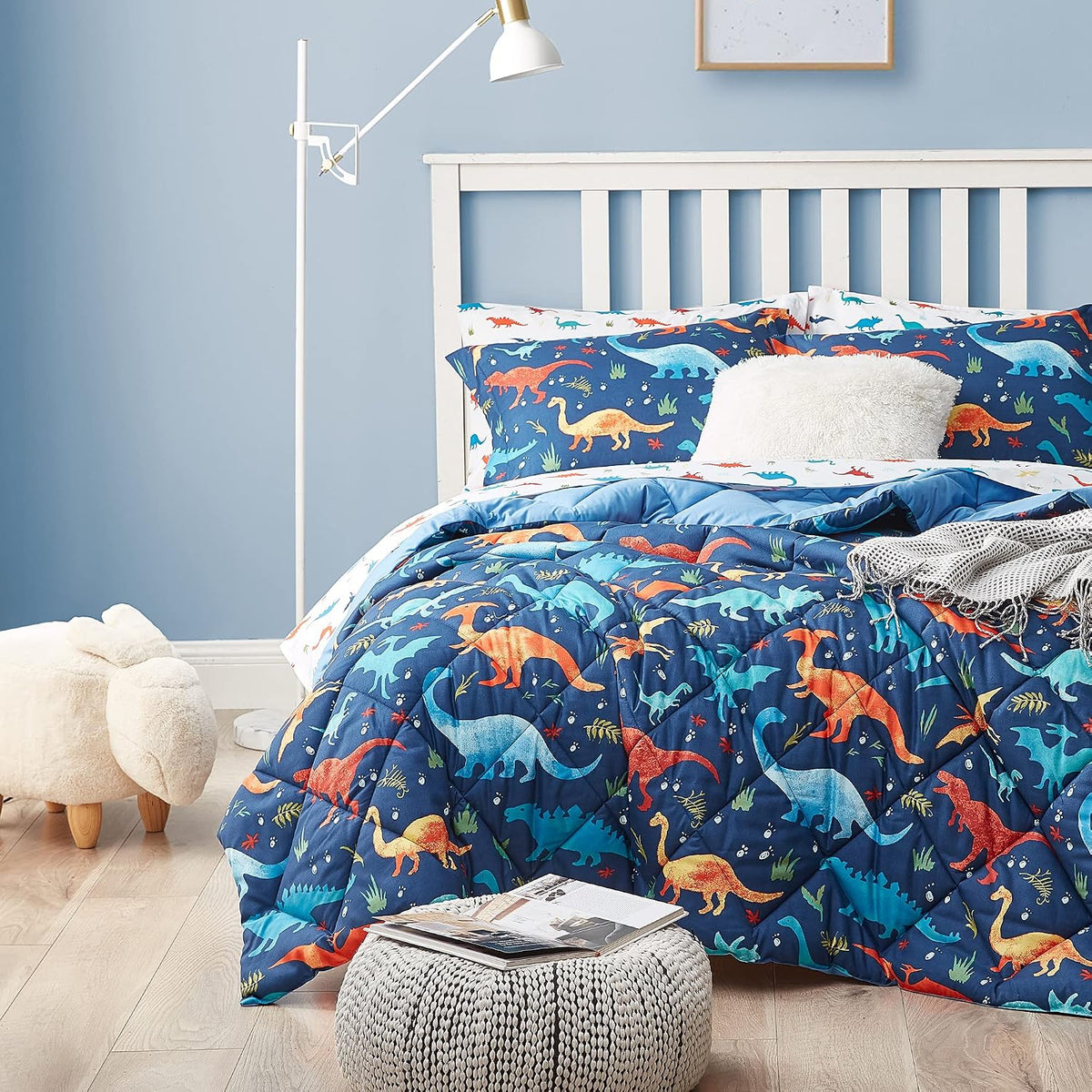 Dinosaur Twin Bedding Sets, 5 Pieces Kids Comforter Set for Boys