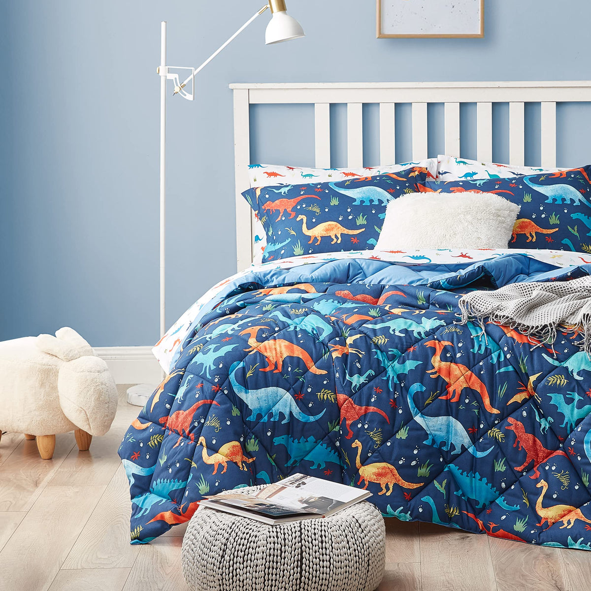Dinosaur Twin Bedding Sets, 5 Pieces Kids Comforter Set for Boys