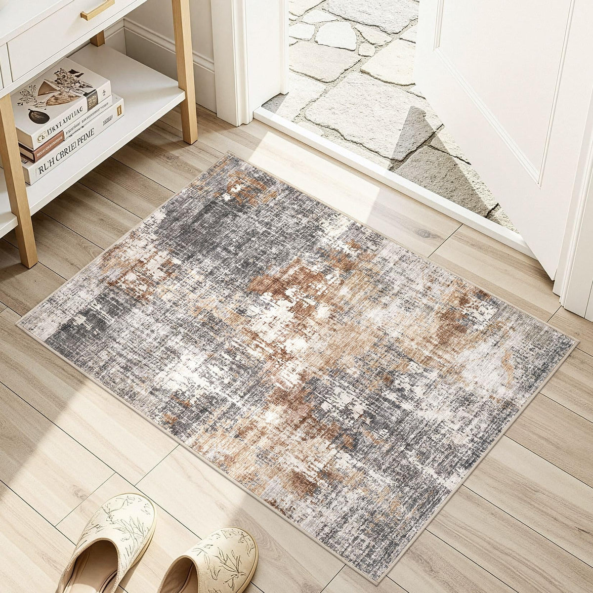 DMOYEST Area Rug Living Room Rugs 5x7 Washable Abstract Beige Blue Carpet