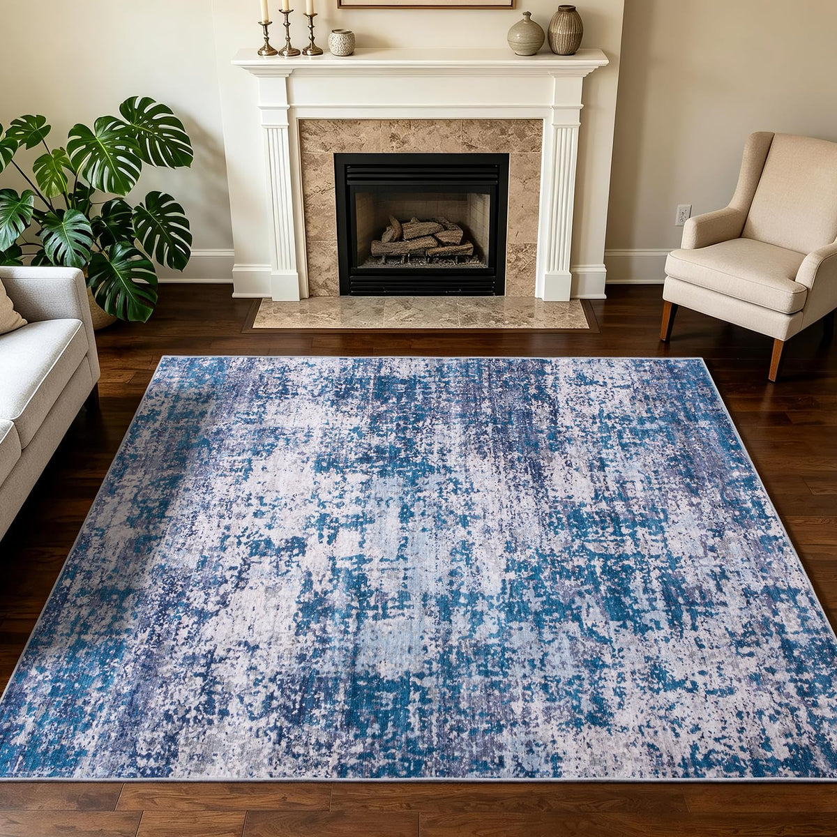 5x7 Area Rugs Living Room Rug Abstract Washable Rug Non-Slip Soft Low Pile Indoor Floor Stain Resistant Thin Carpet for Bedroom Dining Room Home Office Farmhouse Nursery - Light Gray & Cream 5' x 7'