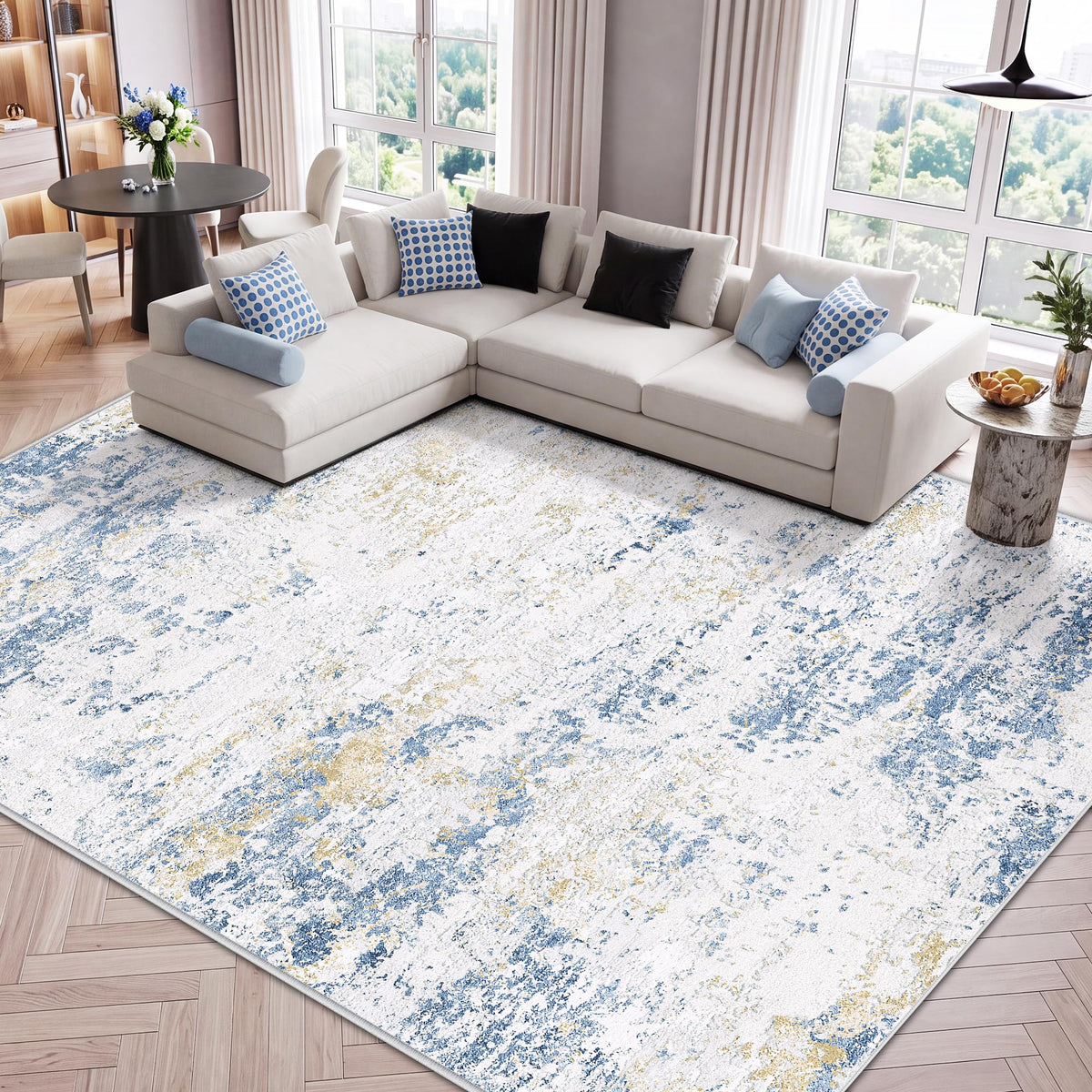 LIVELYGLOW 5x7 Washable Abstract Area Rug, Small Indoor Bedroom Dorm Rug