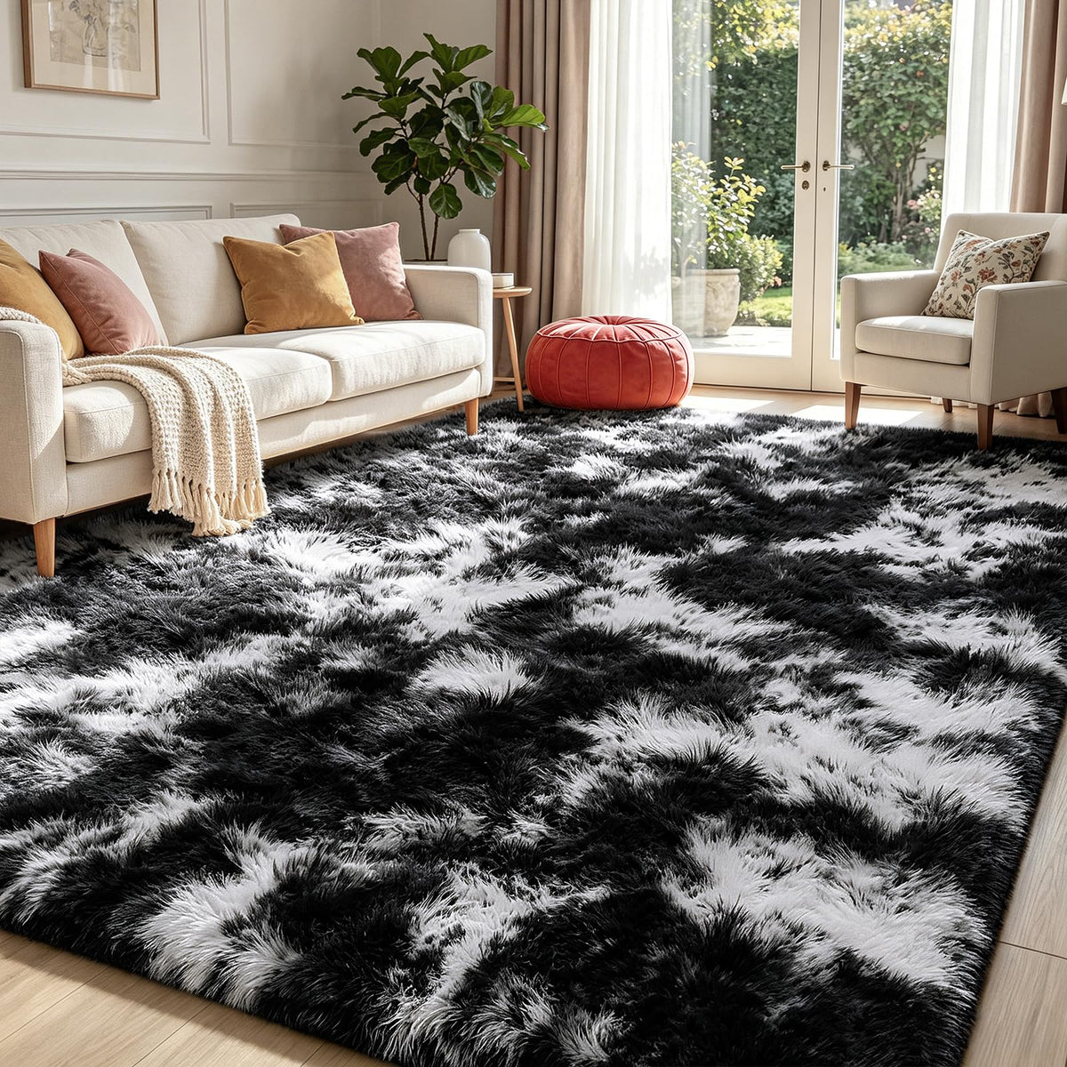 4x6 Beige Rug for Bedroom, Fluffy Shag Area Rug Small Rug Bedroom Carpet