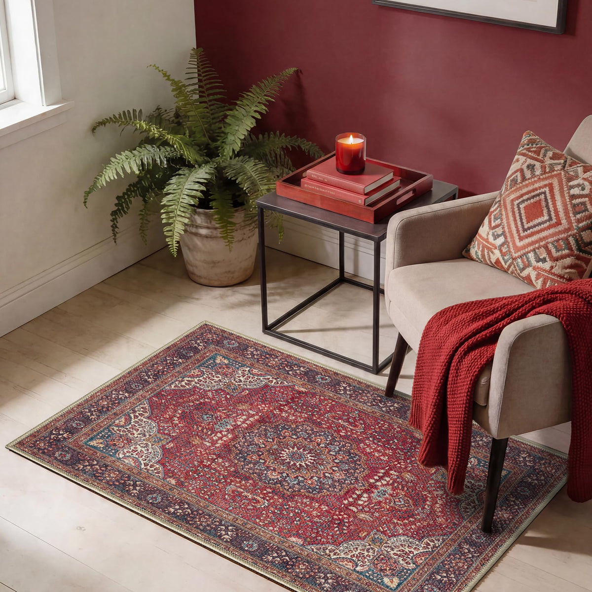 Keen Home Design Vintage Washable Area Rug, Non-Slip Low Pile, 5x7