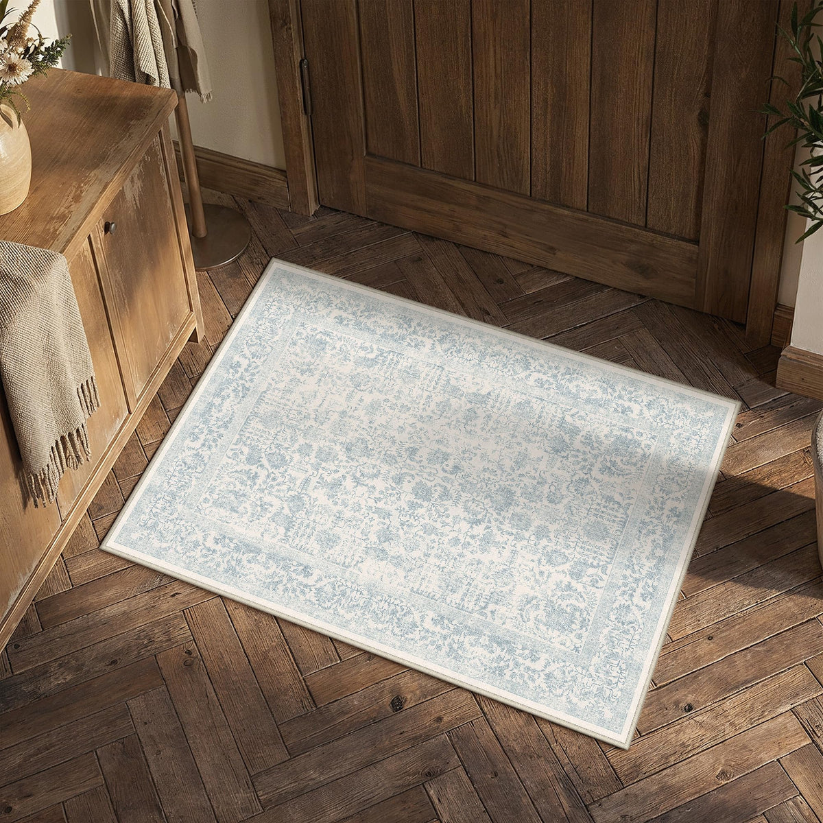 PureCozy Beige Area Rug 5x7 Vintage Farmhouse Floral