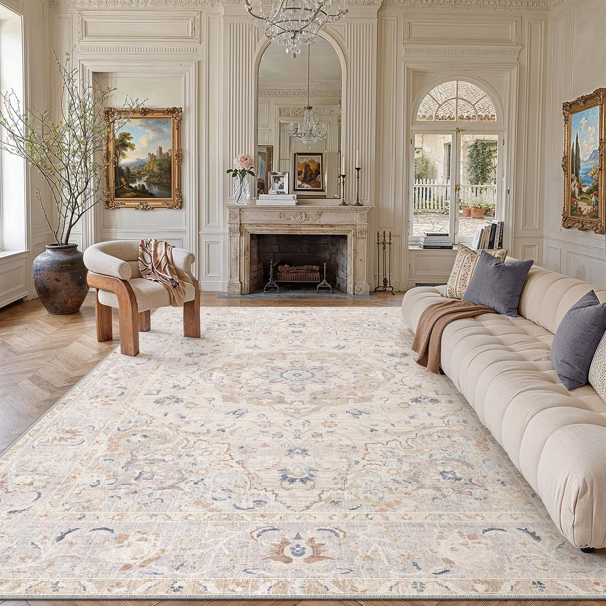 8x10 Beige Area Rug Vintage Carpet