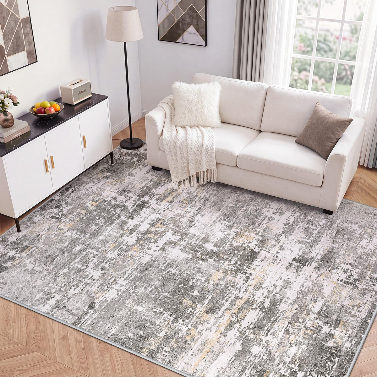 LIVELYGLOW 5x7 Washable Abstract Area Rug, Small Indoor Bedroom Dorm Rug