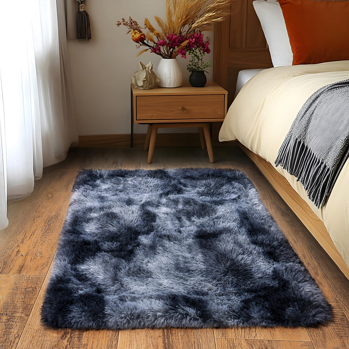 Black Rug for Bedroom, Soft Shaggy Modern Shag 4x6 Area Rugs for Living Room, Upgrade Non-Slip Plush Fluffy Carpet for Kids Boys Girls Room Dorm Home Decor Aesthetic