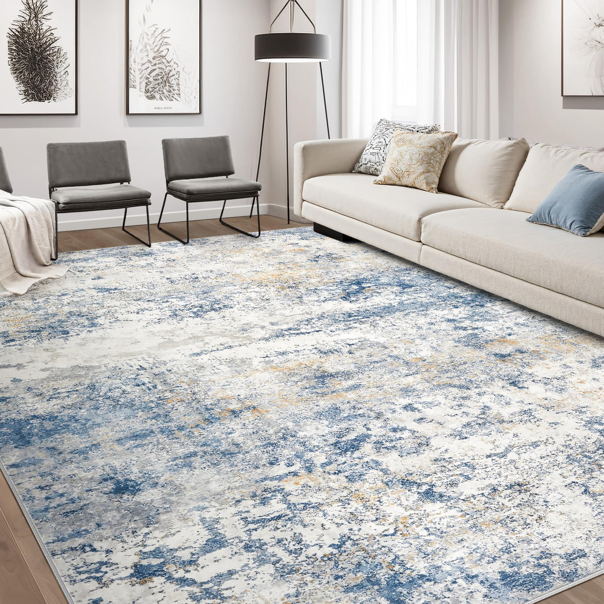 DMOYEST Area Rug Living Room Rugs 5x7 Washable Abstract Beige Blue Carpet