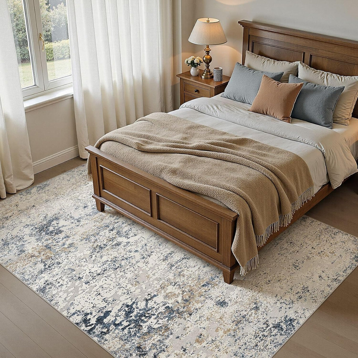 DMOYEST Area Rug Living Room Rugs 5x7 Washable Abstract Beige Blue Carpet