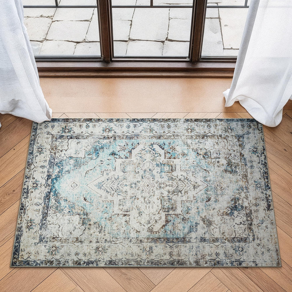 Bloom Rugs Washable Non-Slip 8' x 10' Rug - Gray/Charcoal/Blue Modern Abstract Area Rug for Living Room, Bedroom, Dining Room, and Kitchen - Exact Size: 8' x 10'