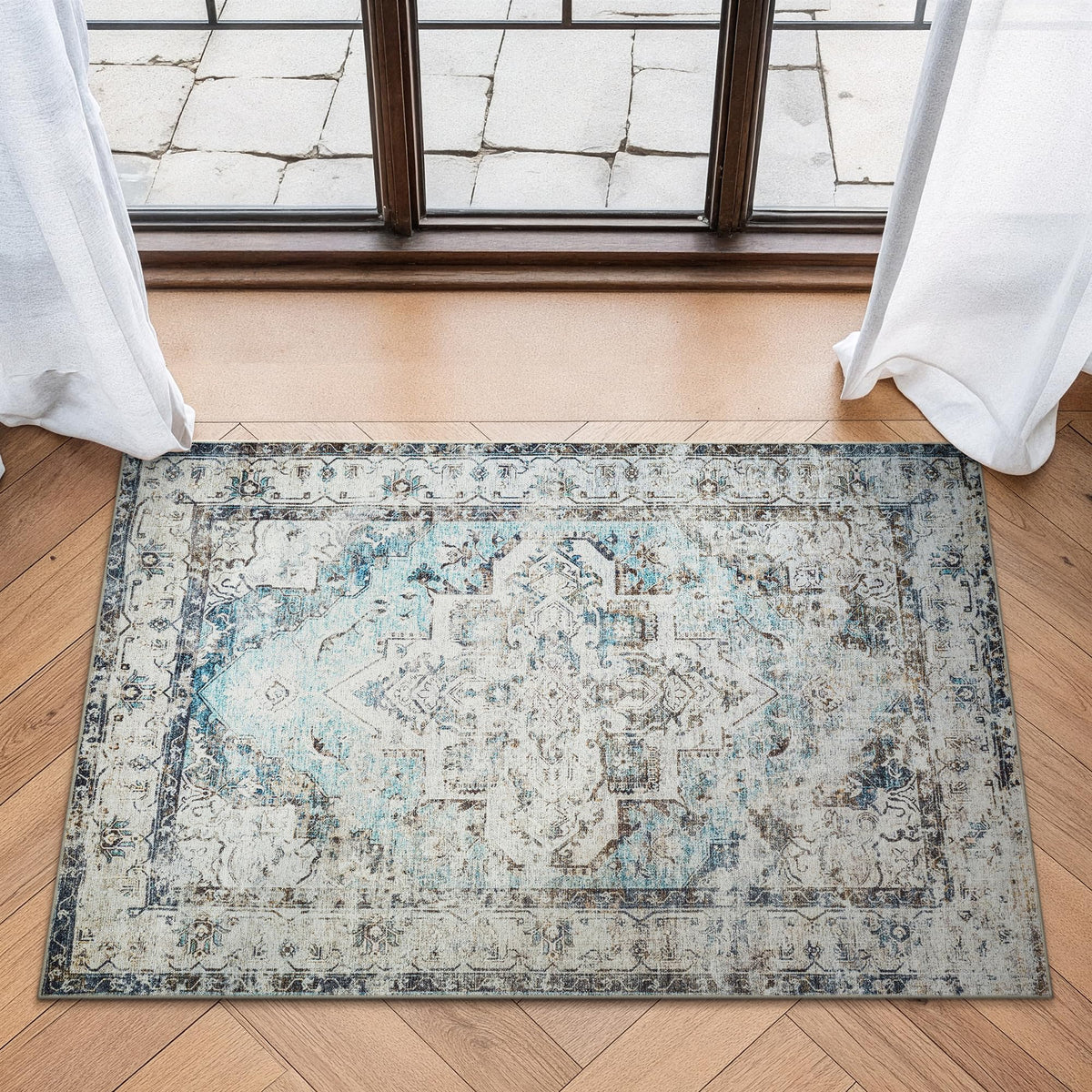 Bloom Rugs Washable Non-Slip 8' x 10' Rug - Gray/Charcoal/Blue Modern Abstract Area Rug for Living Room, Bedroom, Dining Room, and Kitchen - Exact Size: 8' x 10'