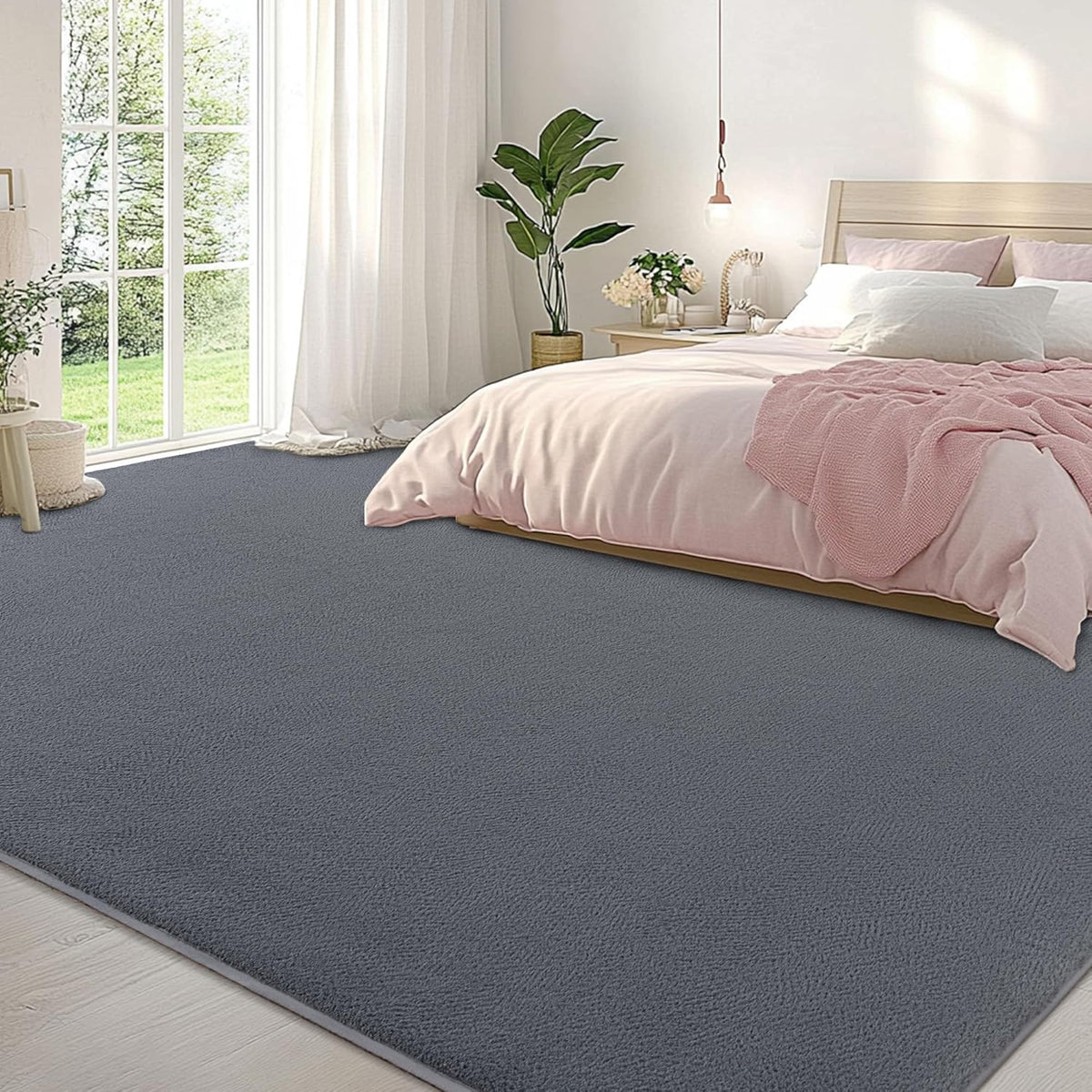 4x6 Ft Grey Modern Memory‑Foam Area Rug, Solid Indoor Carpet for Bedroom