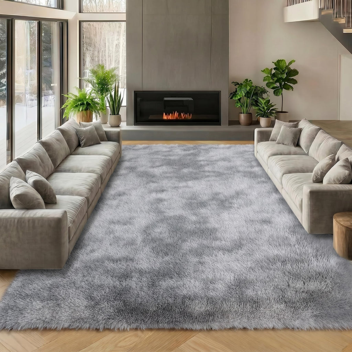 Area Rugs for Bedroom Living Room, 4x6 Fluffy Grey and Black Geometric Rug