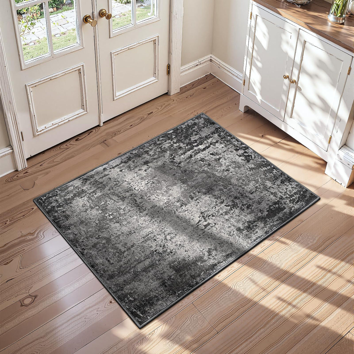 Living Room Rug 5x7 Gray Area Rug Machine Washable Boho Rug Non Slip Abstract Vintage Indoor Large Rugs for Bedroom, Classroom, College Dorm, Farmhouse, Dining Room, Kids Playroom