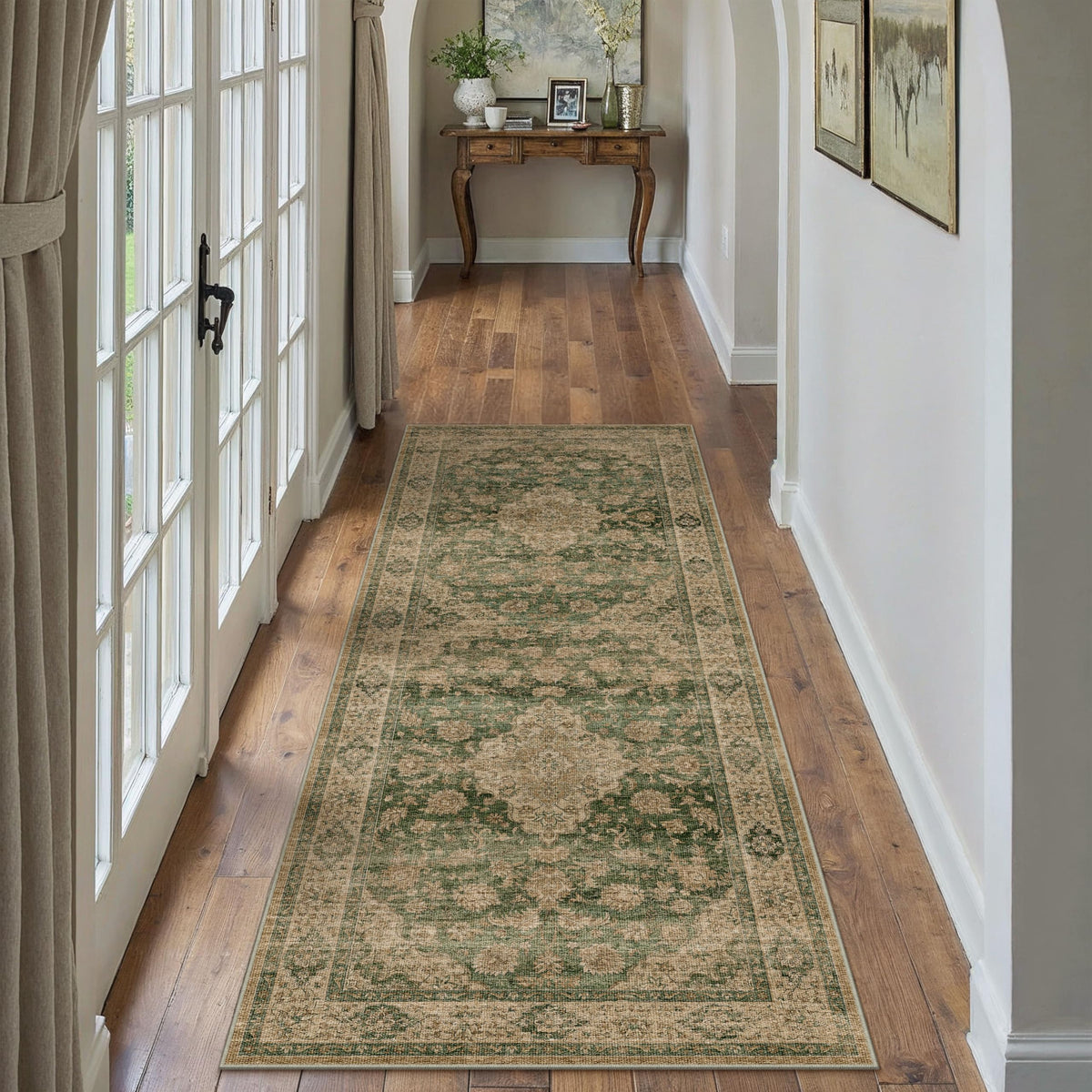 HUGEAR 2x6 Brown Vintage Floral Washable Runner Rug for Hallway