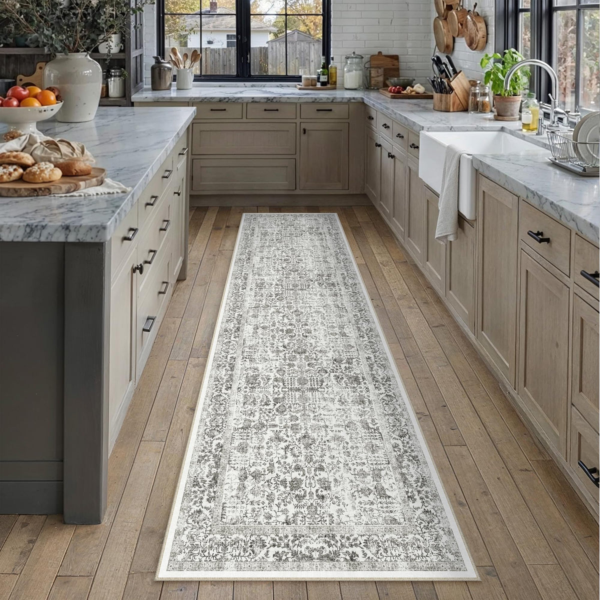 PureCozy Beige Area Rug 5x7 Vintage Farmhouse Floral