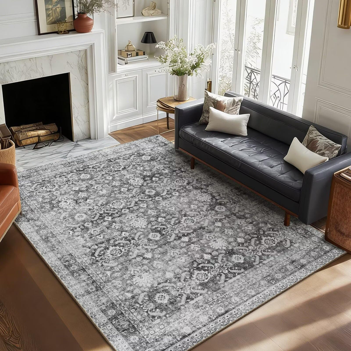 Washable 10x14 Area Rugs for Living Room, Ivory/Sage Gold