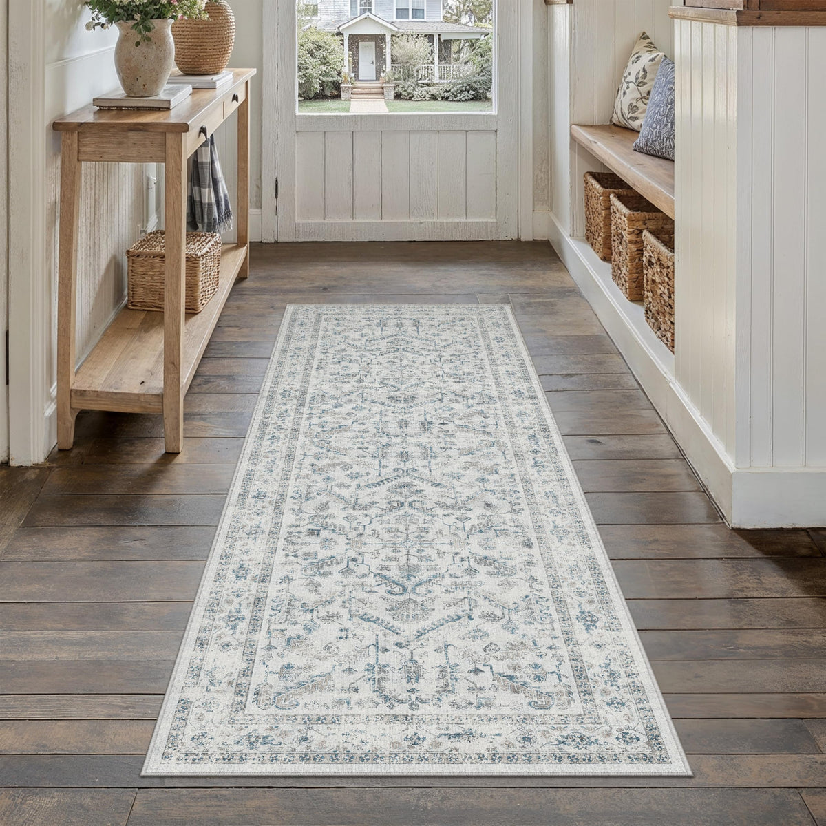 PureCozy Beige Area Rug 5x7 Vintage Farmhouse Floral