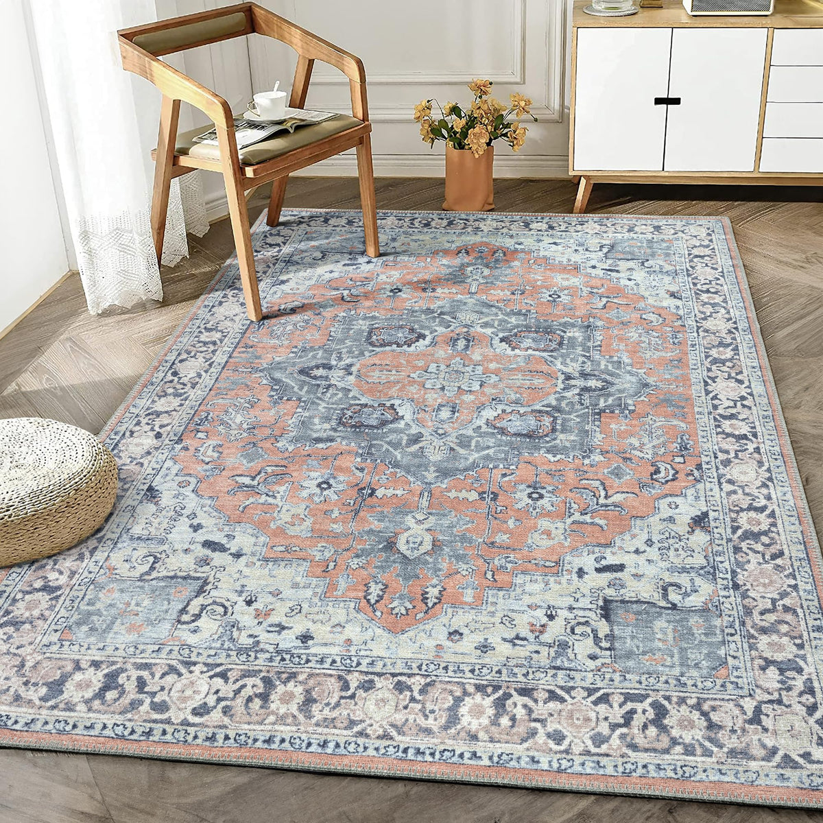 Bloom Rugs Washable Non-Slip 8' x 10' Rug - Gray/Charcoal/Blue Modern Abstract Area Rug for Living Room, Bedroom, Dining Room, and Kitchen - Exact Size: 8' x 10'
