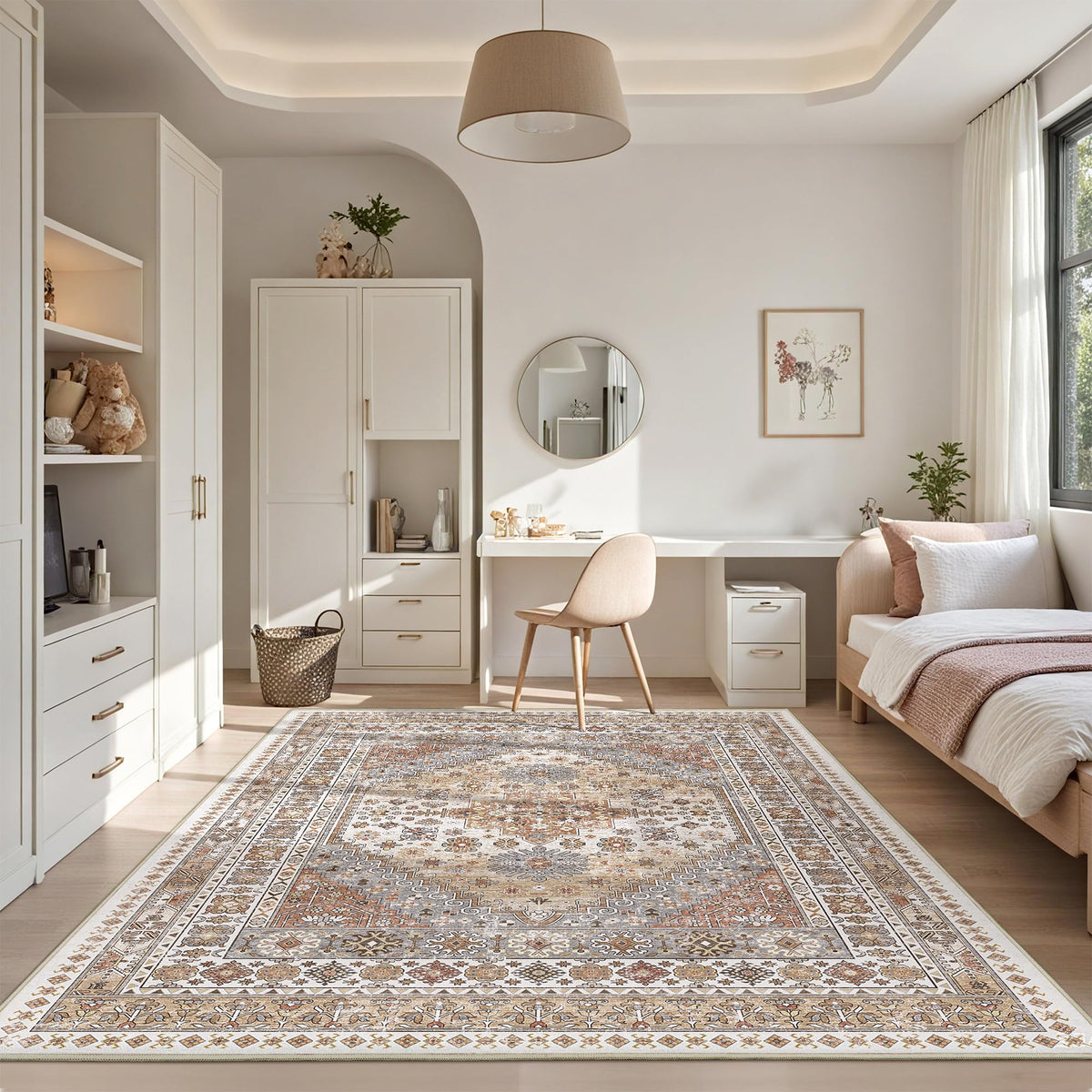 4x6 Area Rugs for Living Room, Non Slip Rugs for Bedroom, Beige