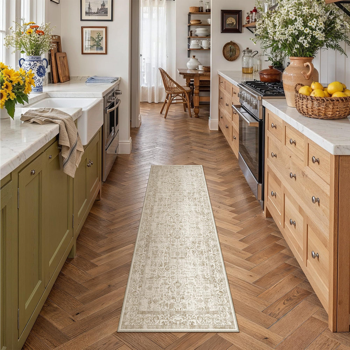 PureCozy Beige Area Rug 5x7 Vintage Farmhouse Floral