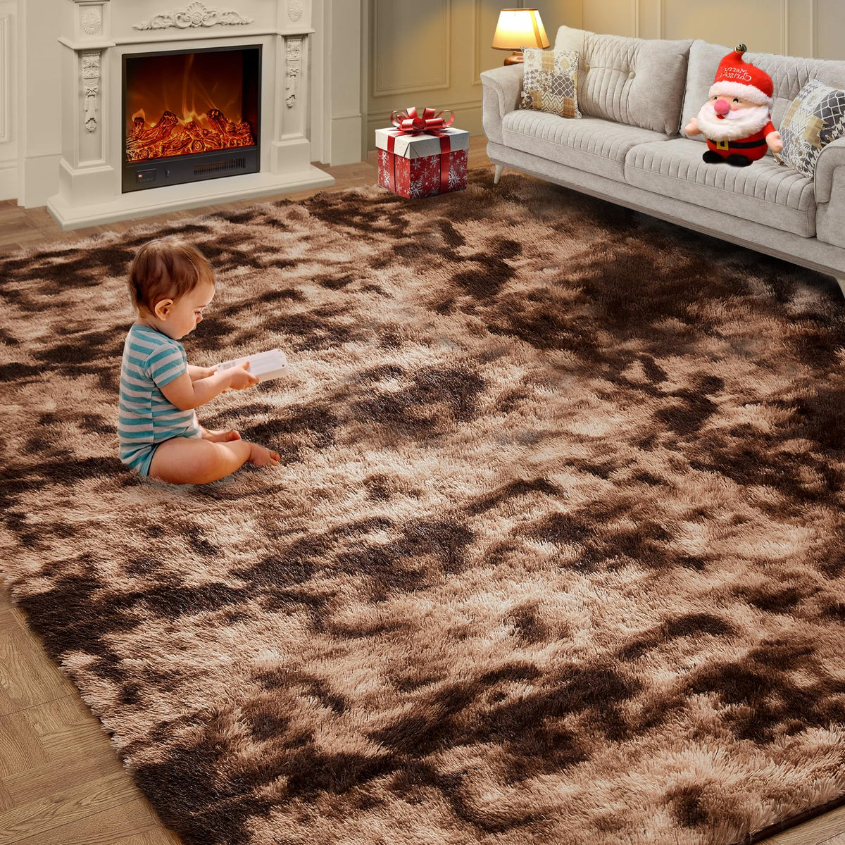Shag Area Rugs for Living Room 5x7 Feet, Upgrade Anti-Skid Rectangular Cozy Rug, Indoor Floor Carpet for Kids Boys Girls Dorm Bedroom Playroom, Home Decor Aesthetic, Tie-Dyed Dark Gray
