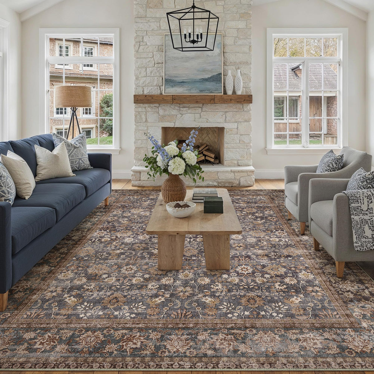 HUGEAR 2x6 Brown Vintage Floral Washable Runner Rug for Hallway