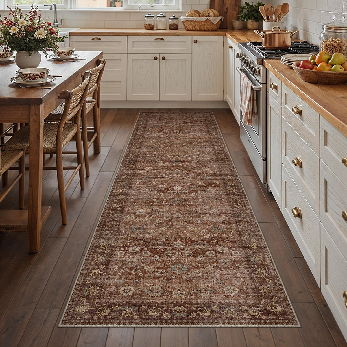 HUGEAR 2x6 Brown Vintage Floral Washable Runner Rug for Hallway