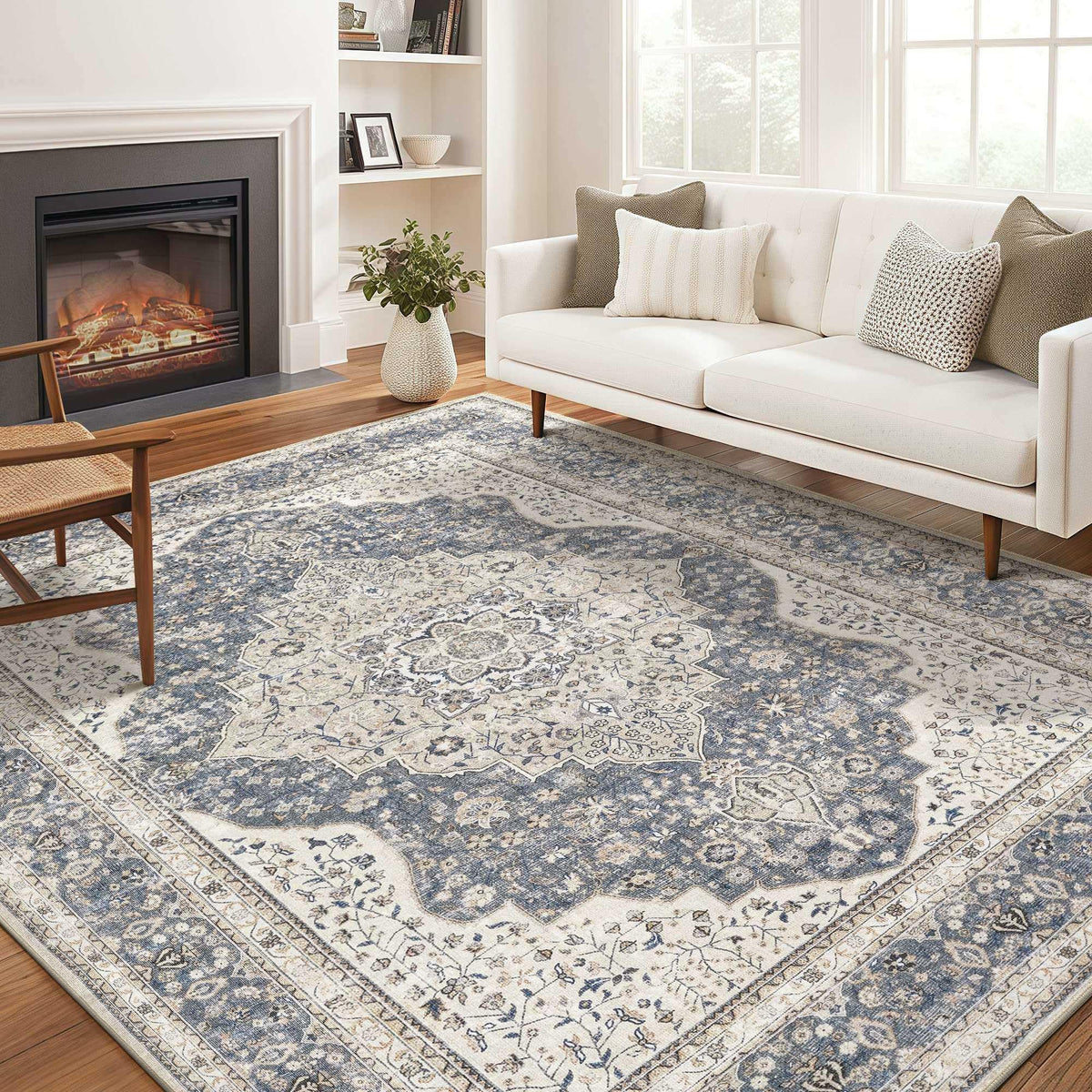 Vintage 9x12 Washable Area Rugs for Living Room, Non Slip, Brown