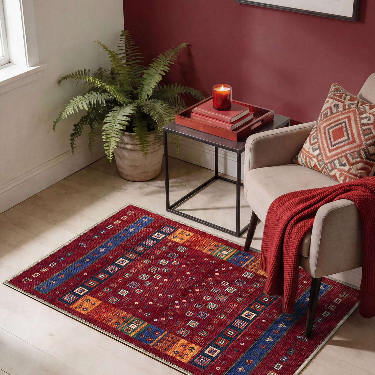 Keen Home Design Vintage Washable Entryway Rug, Non-Slip Low Pile, 3x5