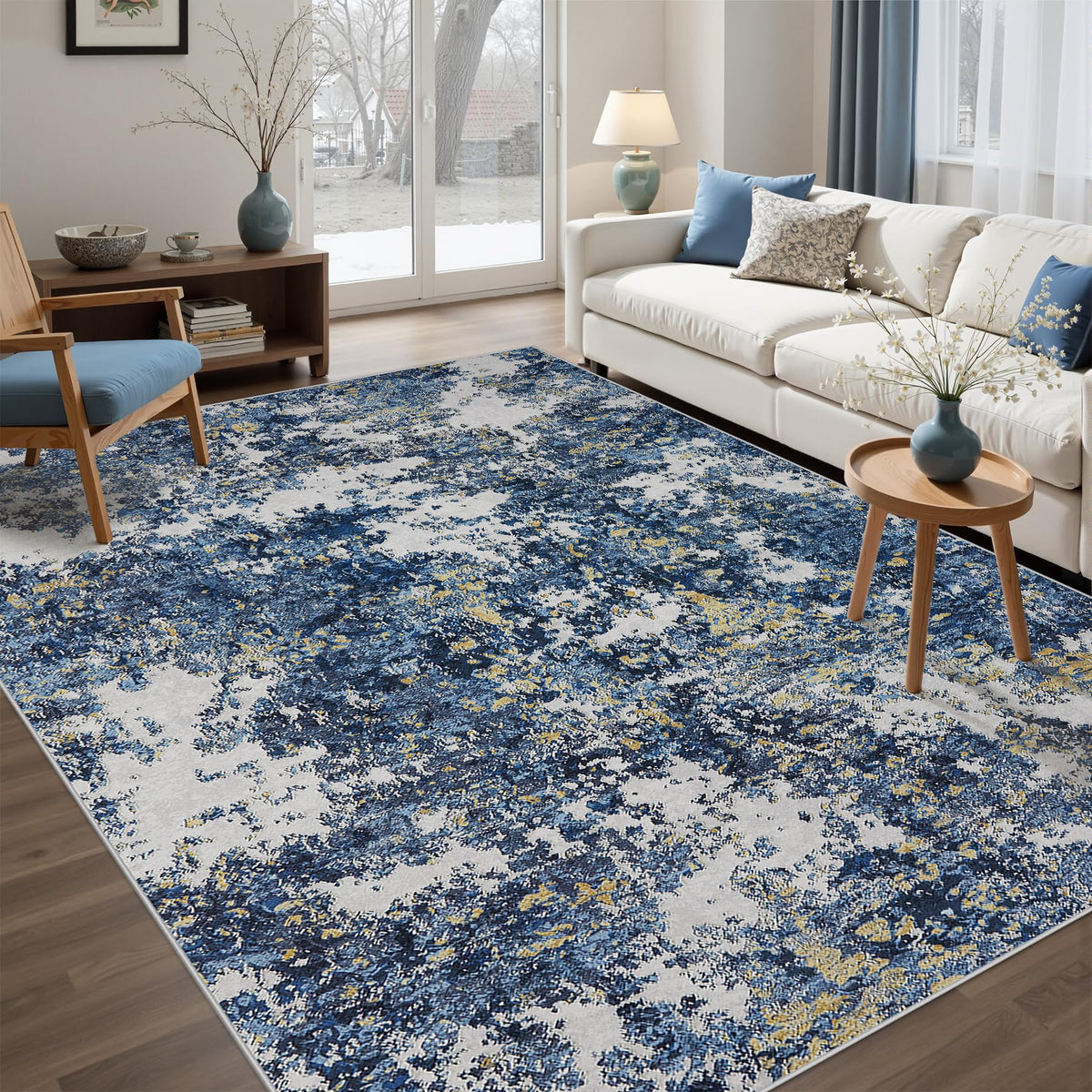 Tosuoka 5x7 Area Rugs for Living Room Abstract Washable Black Rug
