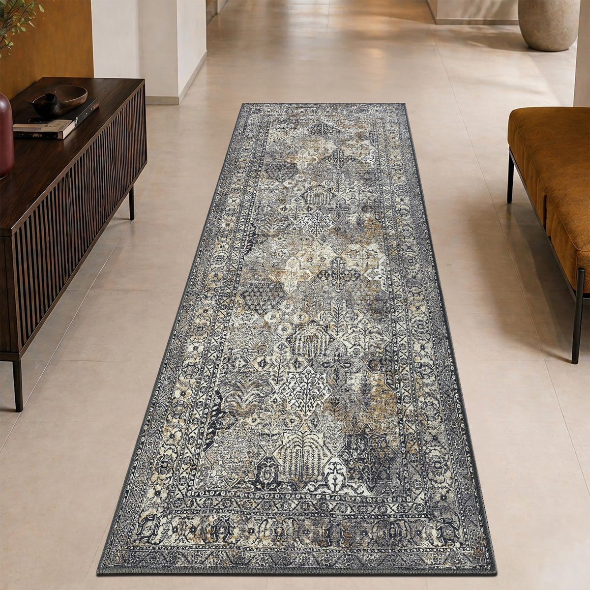 Keen Home Design Vintage Washable Entryway Rug, Non-Slip Low Pile, 3x5