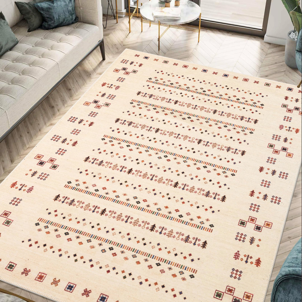 Keen Home Design Vintage Washable Entryway Rug, Non-Slip Low Pile, 3x5