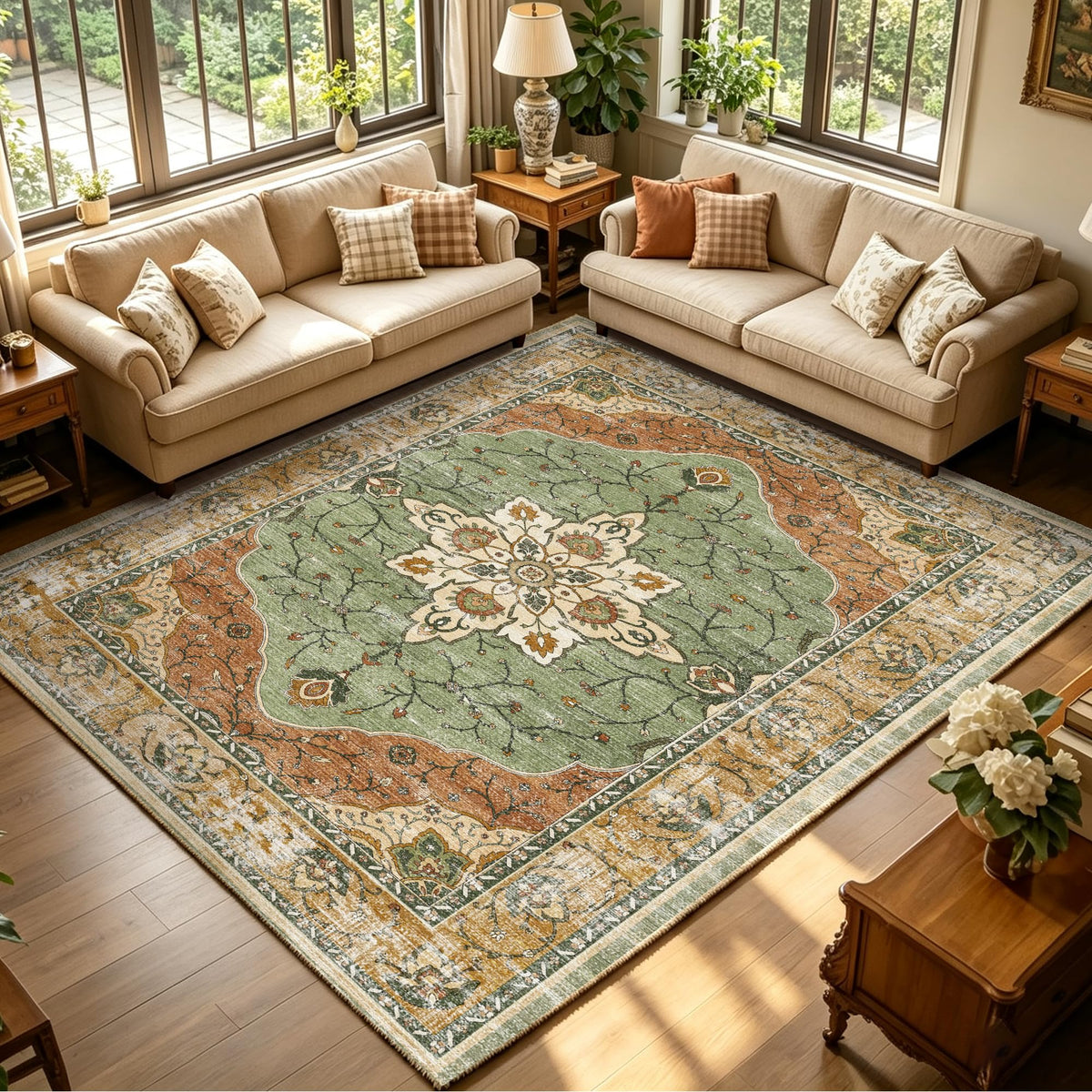 YARNSCAPE 2' x 3' Machine Washable Area Rug, Non-Slip Low-Pile Carpet