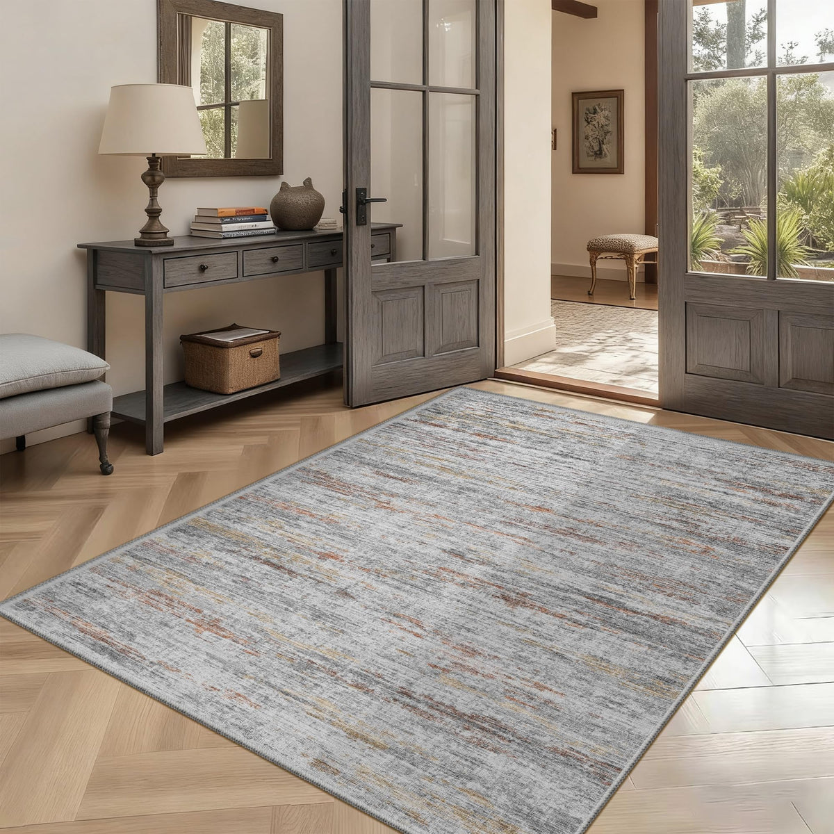 5x7 Area Rugs - Ultra-Thin Washble Rugs,Non-Slip Low Pile Abstract Print Rugs for Living Room,Home Office Decor,Stain Resistant Machine Washable Area Rug