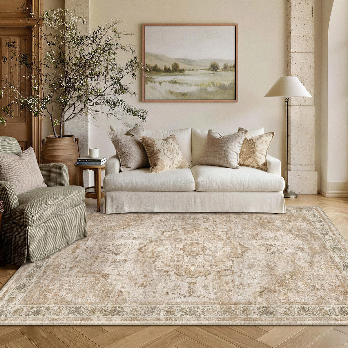 8x10 Beige Area Rug Vintage Carpet