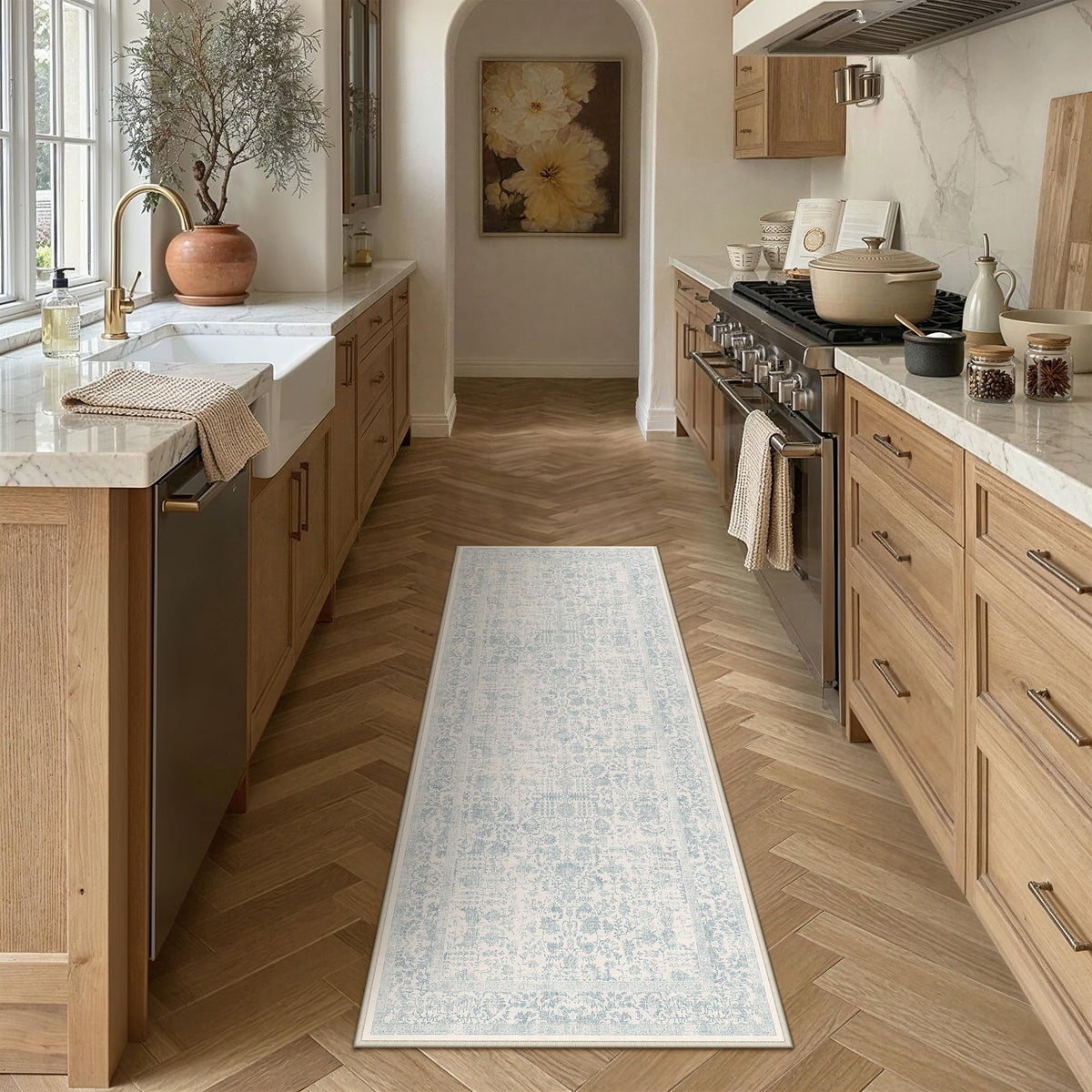 PureCozy Beige Area Rug 5x7 Vintage Farmhouse Floral