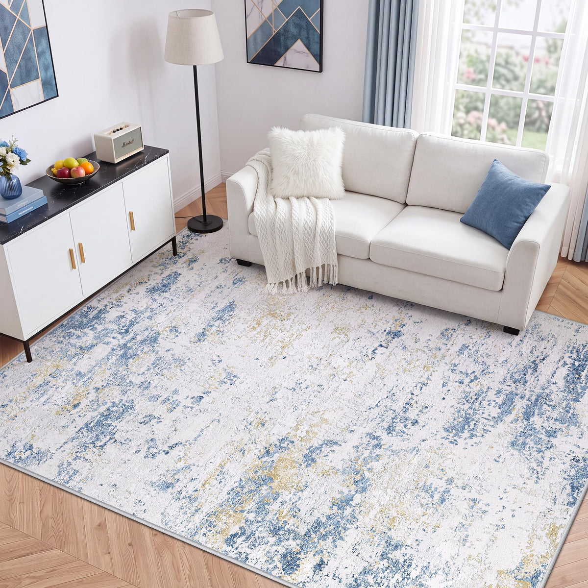 LIVELYGLOW 5x7 Washable Abstract Area Rug, Small Indoor Bedroom Dorm Rug