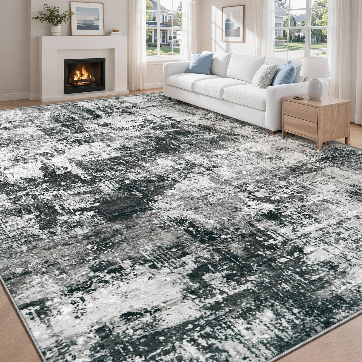 MXSANYOO 6x9 Area Rugs Washable Rug: Abstract Neutral Rugs Modern Non Slip Area Rug Stain Resistant Low Pile Indoor Carpet for Dining Room Bedroom Nursery Office (Beige, 6'x9')