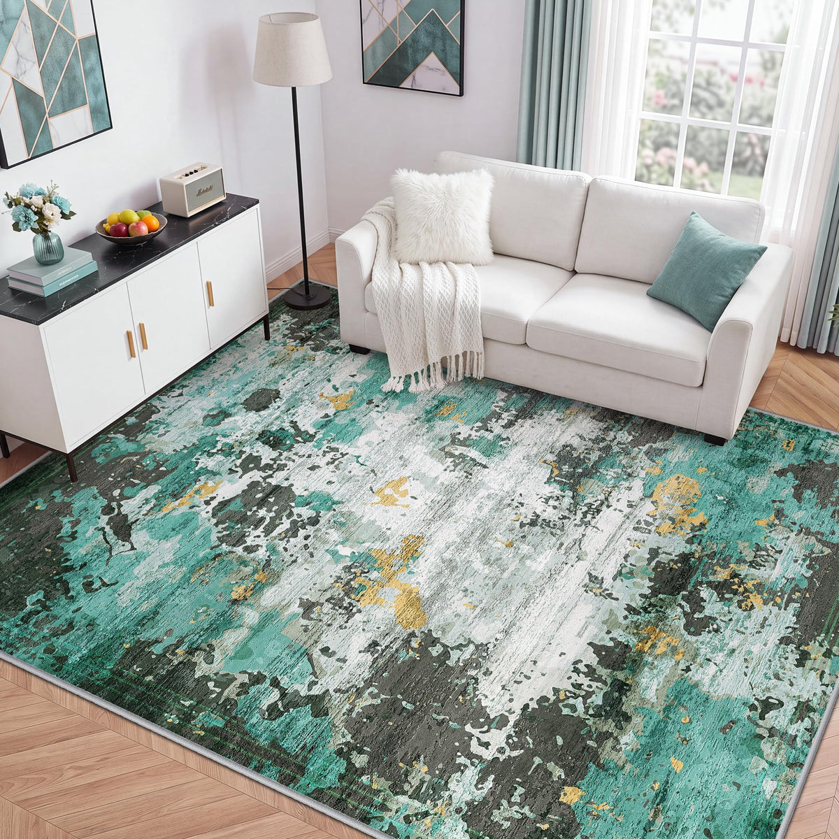 LIVELYGLOW 5x7 Washable Abstract Area Rug, Small Indoor Bedroom Dorm Rug