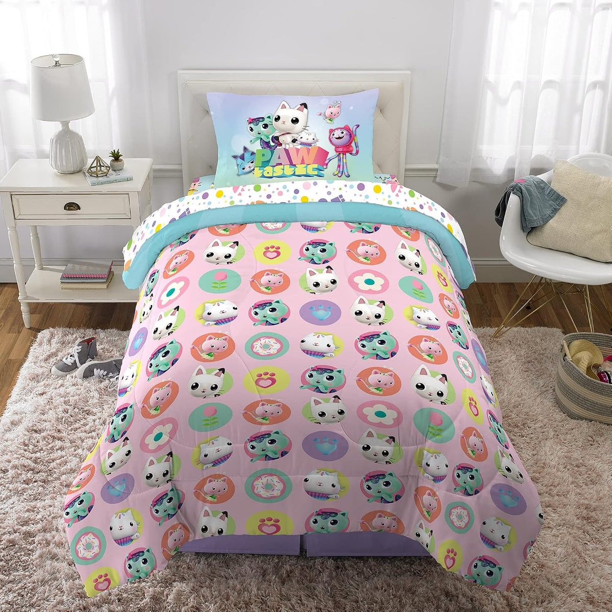Franco Gabby's Dollhouse Kids Bedding Super Soft Microfiber Comforter and Sheet Set, 4 Piece Twin Size, (Officially Licensed Product)