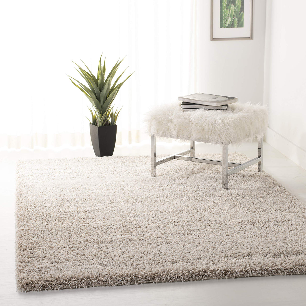 SAFAVIEH Area Rug 4x6 - California Shag Collection - Ivory, Non-Shedding & Easy to Clean, Ultra Plush Thick Pile, Ideal for Living Room, Bedroom, Dining Space (SG151-1212)