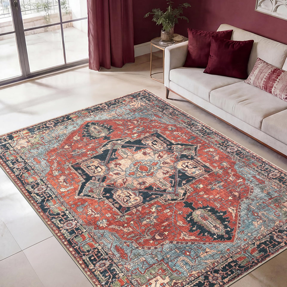 Keen Home Design Vintage Washable Area Rug, Non-Slip Low Pile, 5x7