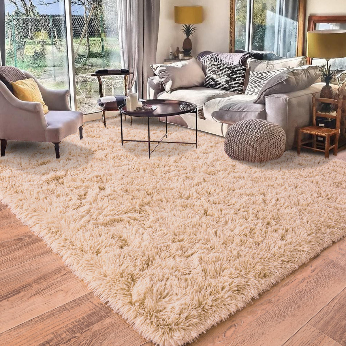 Black Rug for Bedroom, Soft Shaggy Modern Shag 4x6 Area Rugs for Living Room, Upgrade Non-Slip Plush Fluffy Carpet for Kids Boys Girls Room Dorm Home Decor Aesthetic