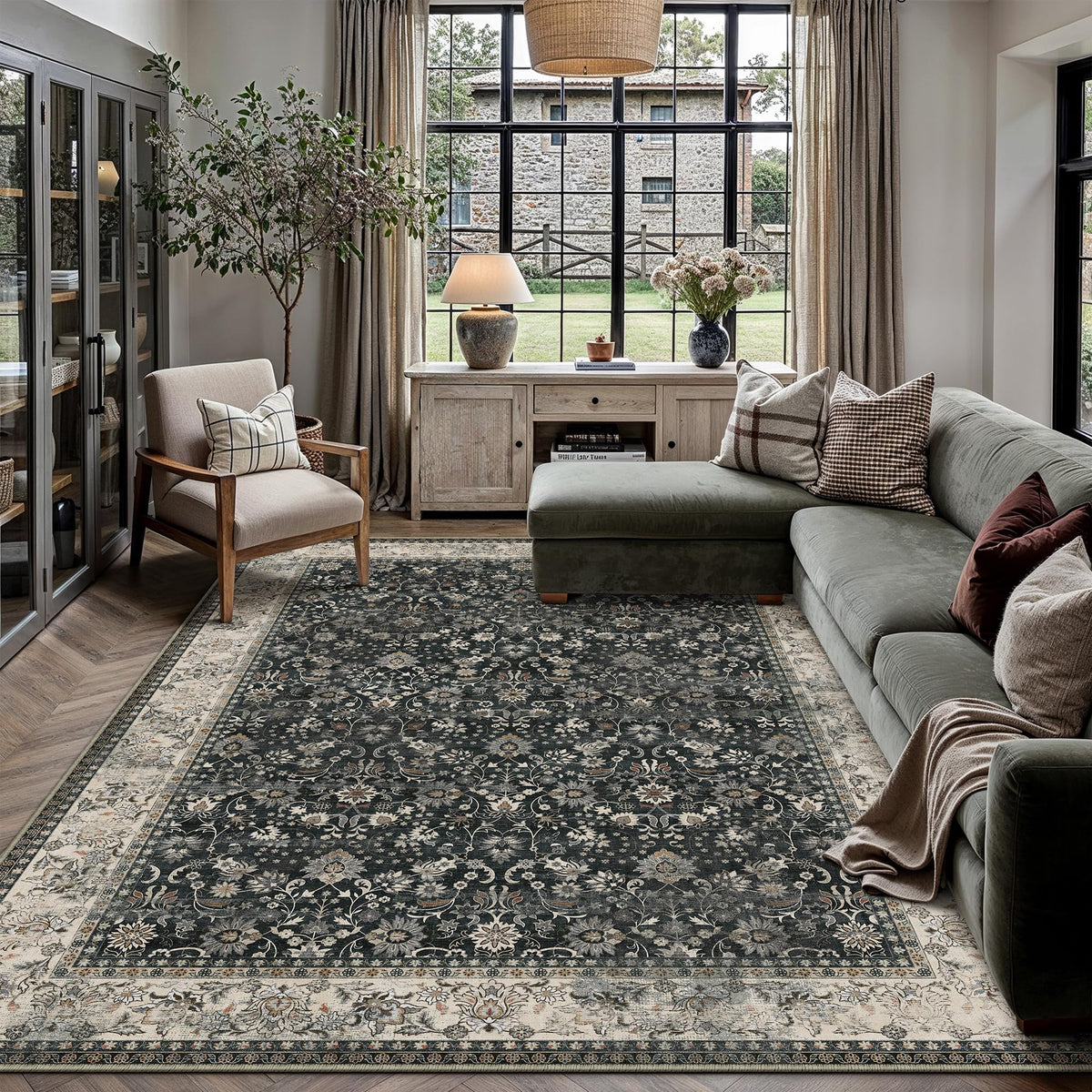 HUGEAR 2x6 Brown Vintage Floral Washable Runner Rug for Hallway