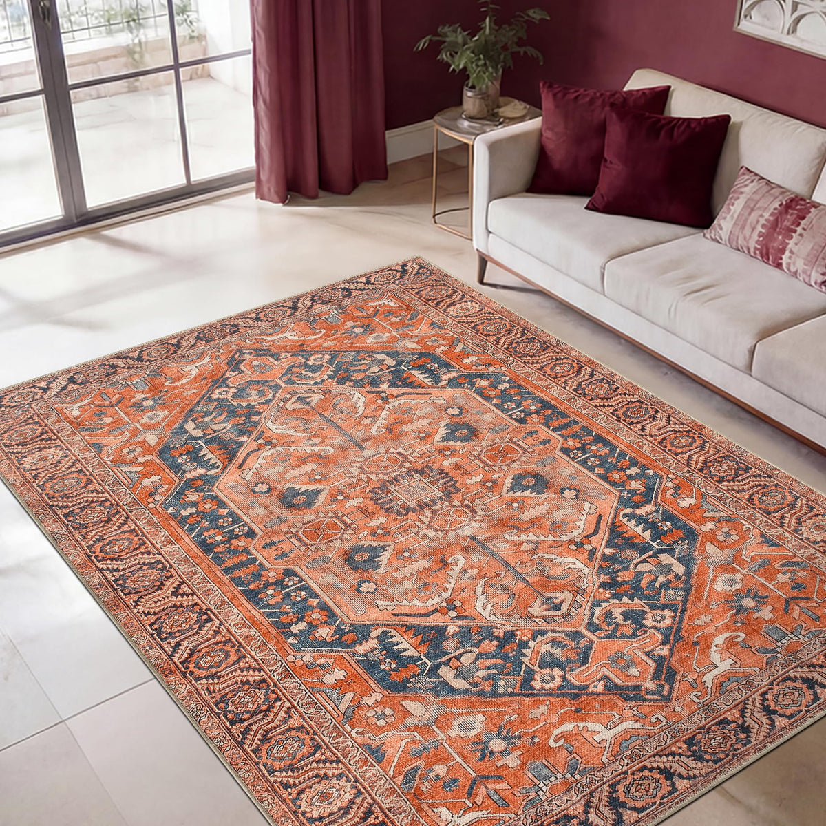 Keen Home Design Vintage Washable Area Rug, Non-Slip Low Pile, 5x7
