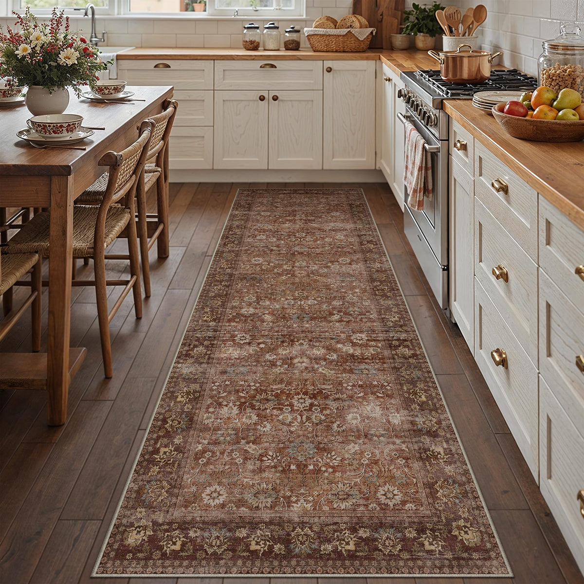HUGEAR 2x6 Brown Vintage Floral Washable Runner Rug for Hallway